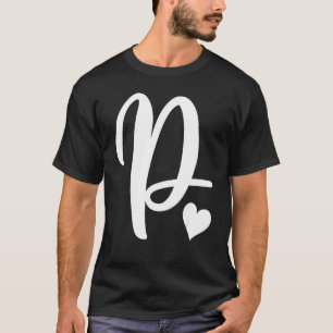 Camiseta monograma inicial de letra branca P minimalista co