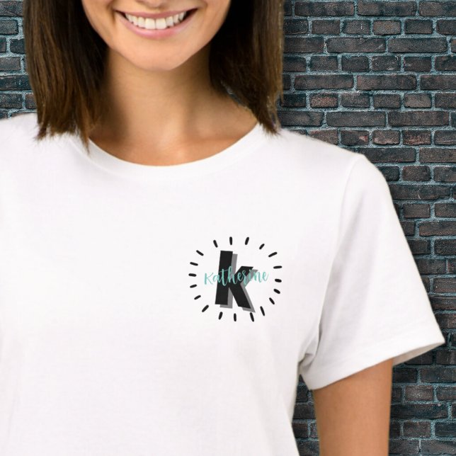Camiseta Monograma inicial de nome moderno simples (Cute Simple Modern Name Initial Monogram T-Shirt)