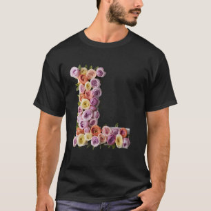 Camiseta monograma inicial letra L flores padrão colorido