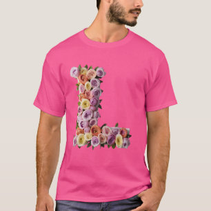 Camiseta monograma inicial letra L flores padrão colorido