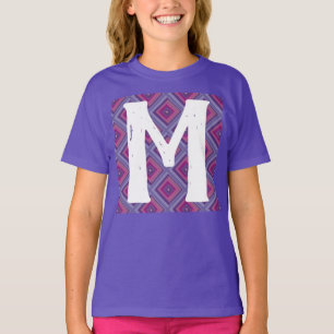 Camiseta Monograma Inicial Padrão de Diamante Púrpura Rosa 