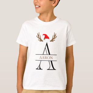 Camiseta Monograma - Letra A Nome do Natal Antlers Santa Ha