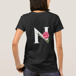 Camiseta Monograma - Letra inicial N em branco com rosa ros
