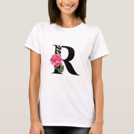 Camiseta Monograma - Letra Inicial R a Preto com Rosa Rosa