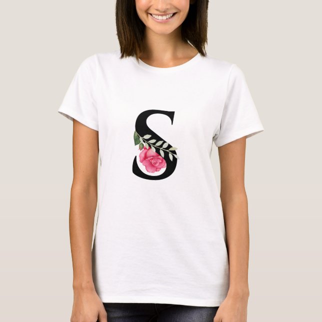 Camiseta Monograma - Letra Inicial S a Preto com Rosa Rosa  (Frente)
