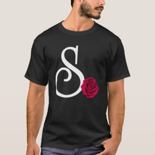 Camiseta Monograma - Letra inicial S com Rosa vermelha em p
