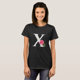 Camiseta Monograma - Letra inicial X em branco com rosa ros