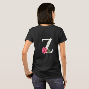 Camiseta Monograma - Letra inicial Z em branco com rosa ros