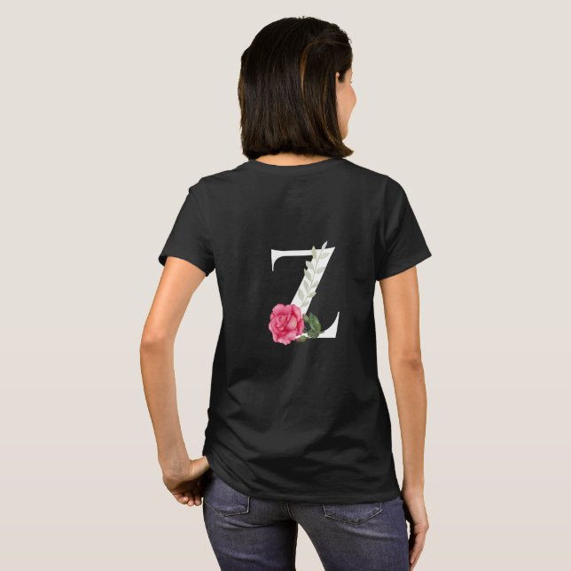 Camiseta Monograma - Letra inicial Z em branco com rosa ros (Parte Traseira Completa)