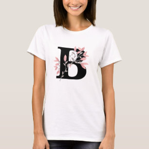 Camiseta Monograma - Letra Solteiro com Sprays Florais Rosa