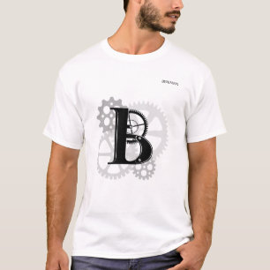 Camiseta Monograma Mecânico Personalizável. Inicial "B"