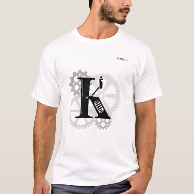 Camiseta Monograma Mecânico Personalizável. "K" inicial (Frente)