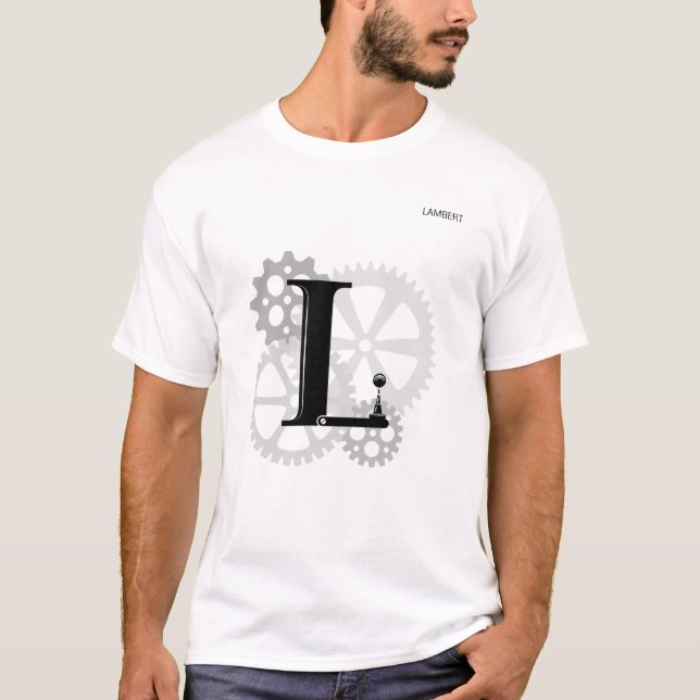 Camiseta Monograma Mecânico Personalizável. "L" inicial (Frente)