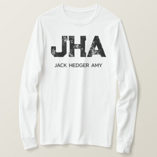 CAMISETA MONOGRAMA MINIMALISTA PRETO DE TRÊS LETRAS NOME BR