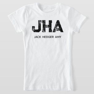 CAMISETA MONOGRAMA MINIMALISTA PRETO DE TRÊS LETRAS NOME BR