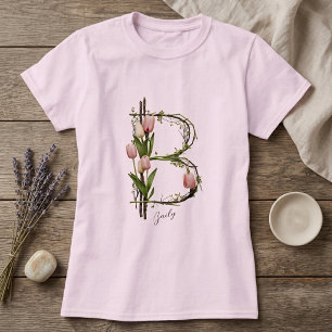 Camiseta Monograma Moderno B: Tulipas, Casca & Videiras