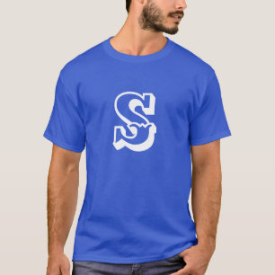 Camiseta Monograma Moderno Inicial Adicionar Seu Texto Azul