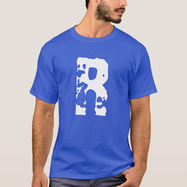 Camiseta Monograma Moderno Inicial Adicionar Seu Texto Azul (Frente)