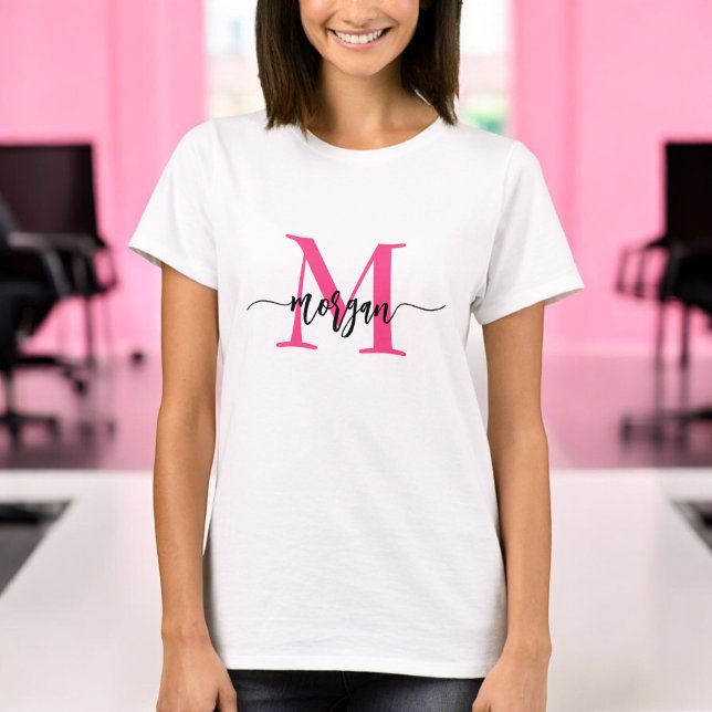 Camiseta Monograma Na moda Moderno Rosa Quente (Criador carregado)