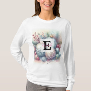 Camiseta Monograma nome árvore de Natal ornamentação aquare