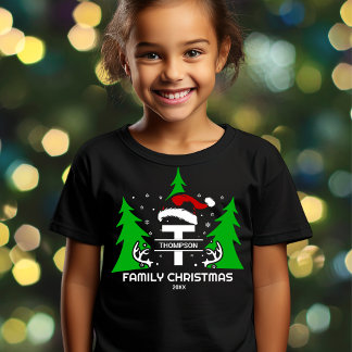 Camiseta Monograma Nome da Família Santa Hat Ano Natal