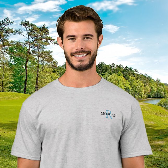 Camiseta Monograma & Nome, Trendy Design Blue & Black (Criador carregado)