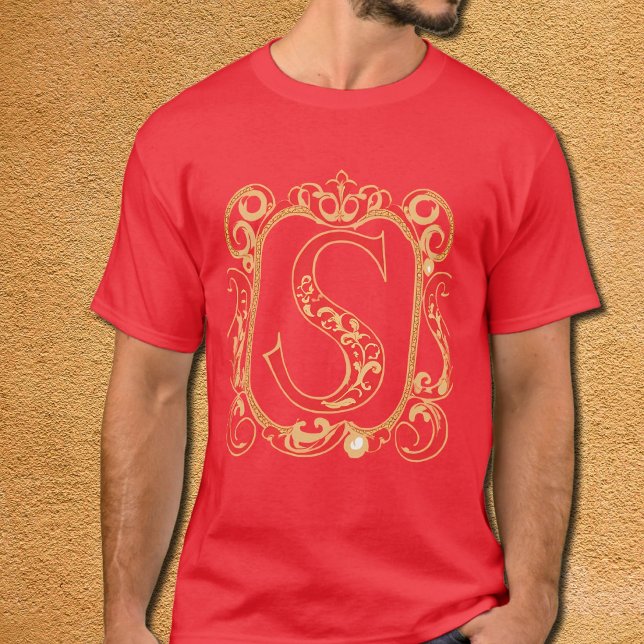 Camiseta Monograma Ornamental Antiquado - Capital S (Criador carregado)