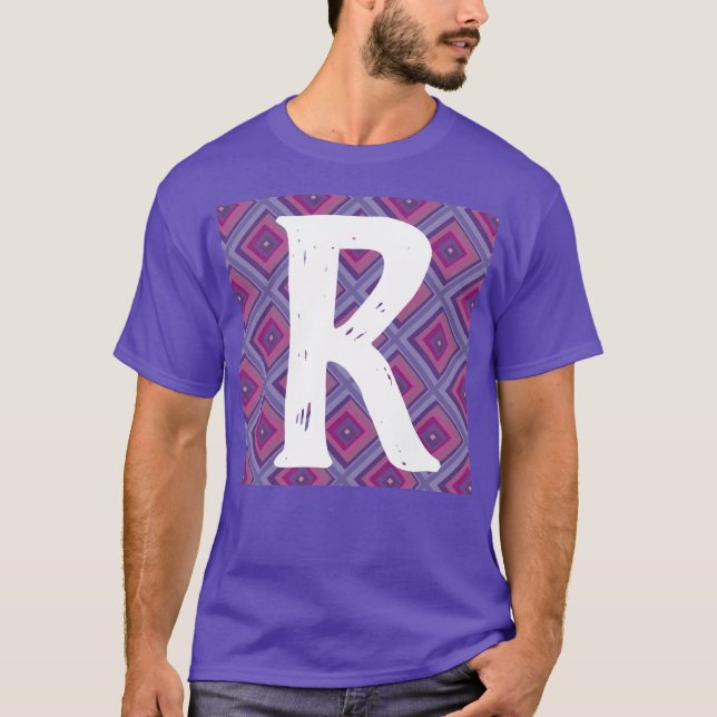 Camiseta Monograma Padrão de Diamante Roxo Inicial Asym Ros (Frente)