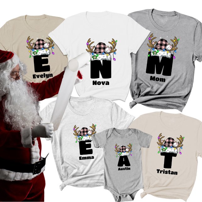 Camiseta Monograma personalizado com nome cor-de-rosa Natal (Criador carregado)