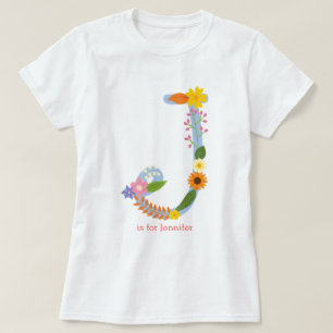 Camiseta Monograma Personalizado da Flor Whimsical (J)