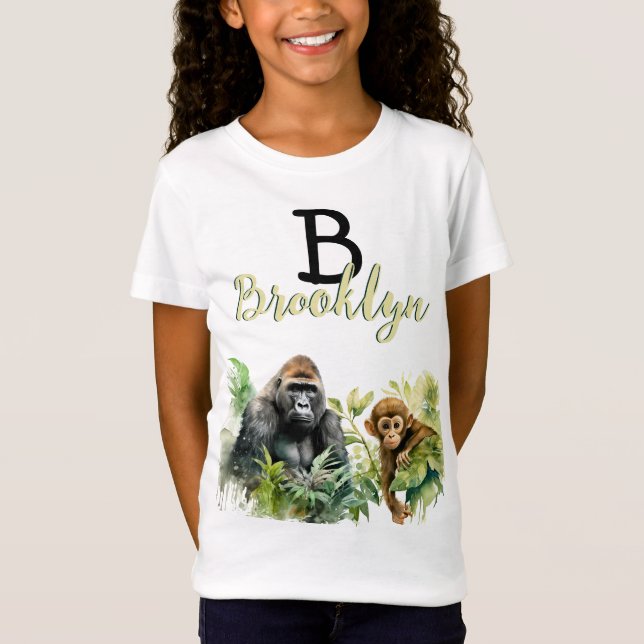 Camiseta Monograma Personalizado da Selva de Gorilla Chimpa (Frente)