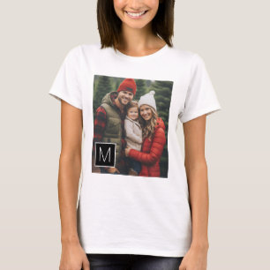 Camiseta Monograma Personalizado de Colagem de Fotos Preto