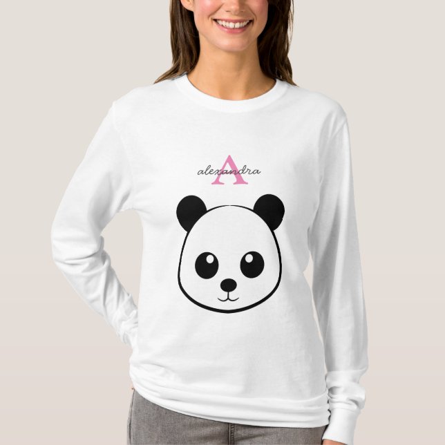Camiseta Monograma personalizado de panda bonito (Frente)
