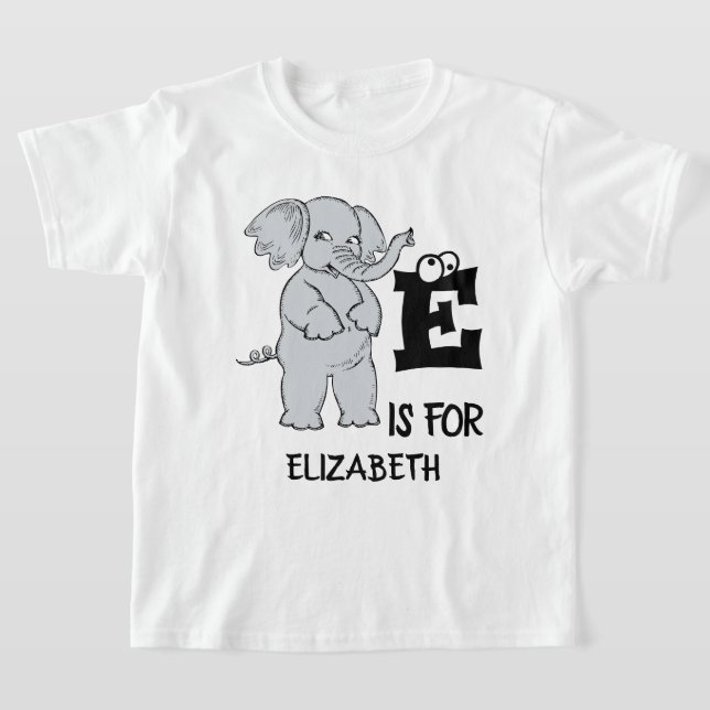 Camiseta Monograma personalizado E é para elefante colorido (Postura )