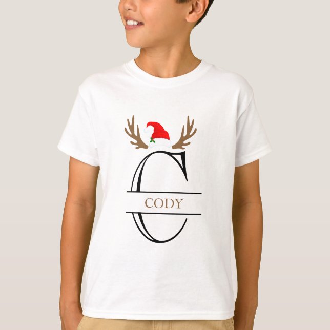 Camiseta Monograma Personalizado - Letra C Antlers Natal (Frente)