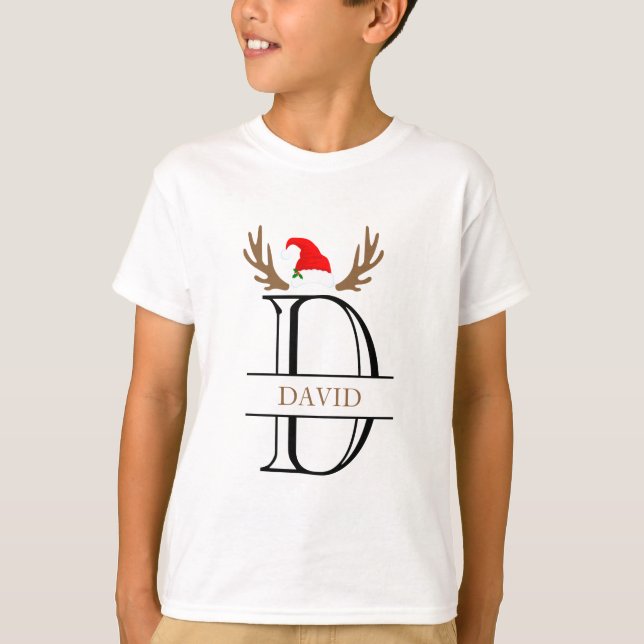Camiseta Monograma Personalizado - Letra D Antlers Xmas (Frente)