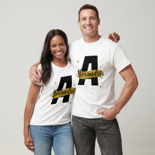 Camiseta Monograma Personalizado Preto e Dourado Combinando