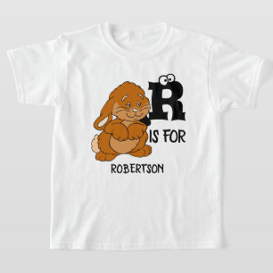 Camiseta Monograma personalizado R é para coelho adorável f