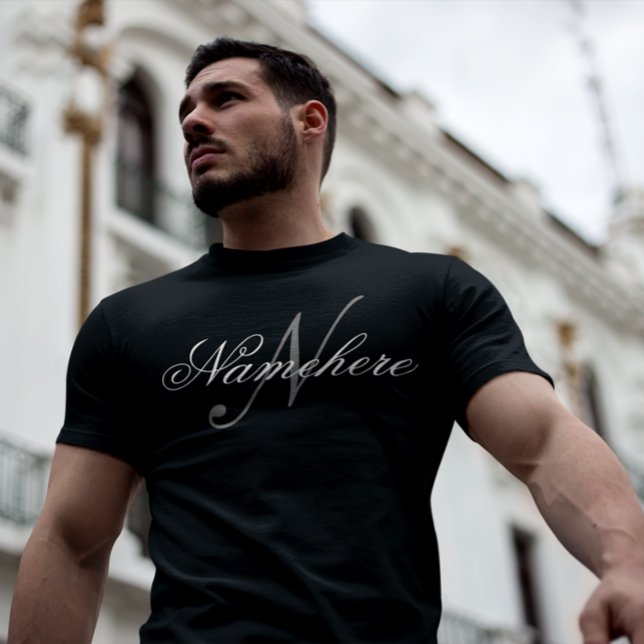 Camiseta Monograma Personalizado Único de Nomes Preto e Bra (Criador carregado)