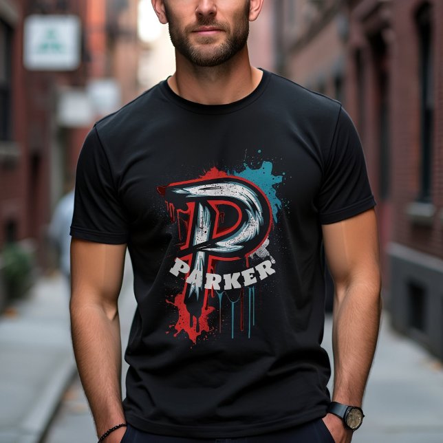 Camiseta Monograma Personalizável de Pintura Urbana Branca  (Criador carregado)