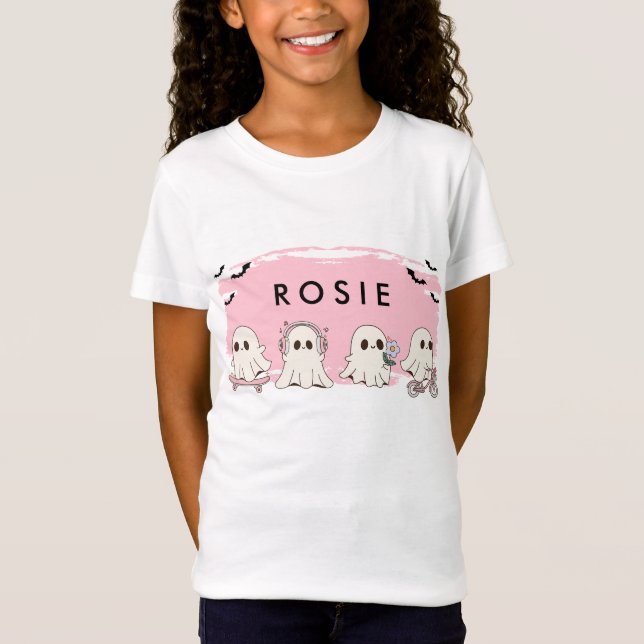 Camiseta Monograma Rosa-Rosa-Rosa-do-Halloween (Frente)