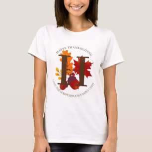 Camiseta Monograma Simples Colheita Feliz Ação de Graças