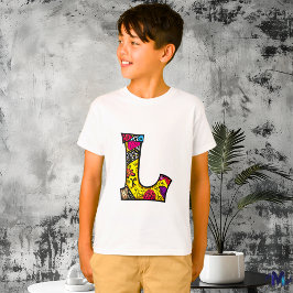 Camiseta Monograma Tribal e Doodle Colorido e Divertido L