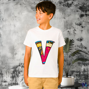 Camiseta Monograma Tribal e Doodle Colorido e Divertido V