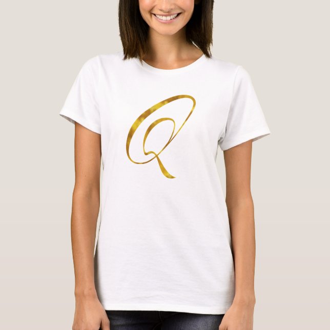 Camiseta Monogramas personalizados Q Faux Gold Foil Monogra (Frente)