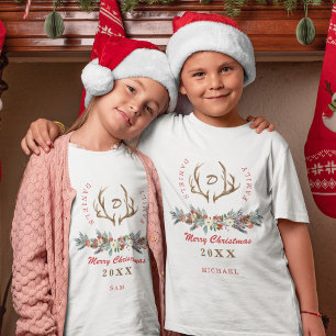 Camiseta Monogramas rústicos de Natal da família que se com