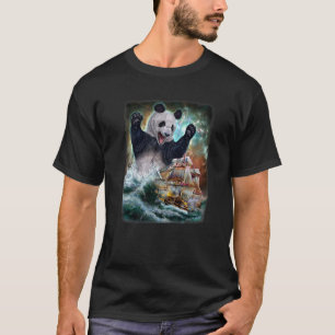 Camiseta Monster Giant Panda Como Kraken Ataca Um Navio De 