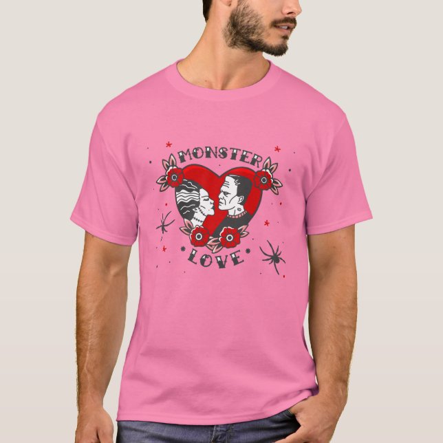 Camiseta monster love rockabilly frankenstein valentine (Frente)