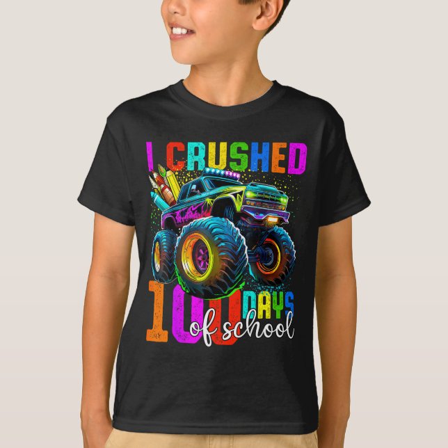 Camiseta Monster Truck 100th Day Of School Boys 100 Days Of (Frente)