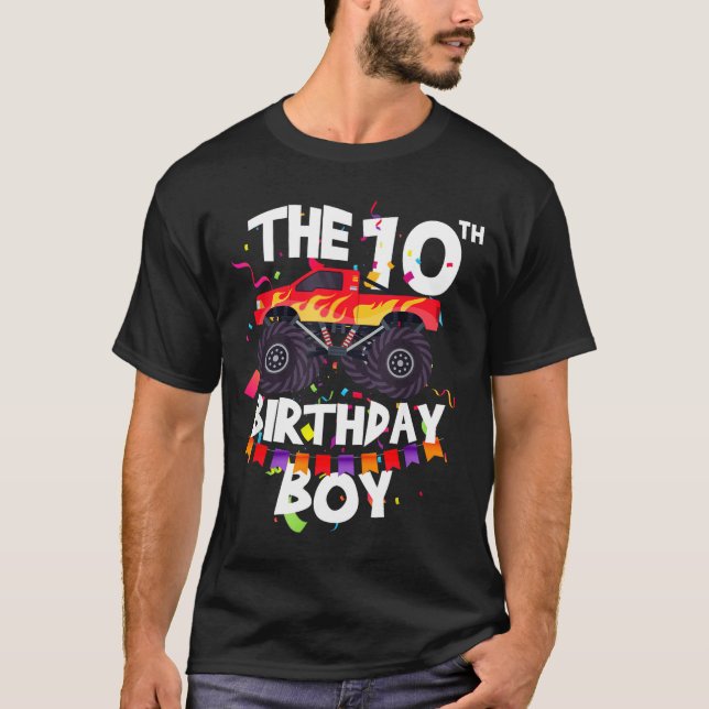 Camiseta Monster Truck 10th Birthday Boy Funny 10 Years Old (Frente)
